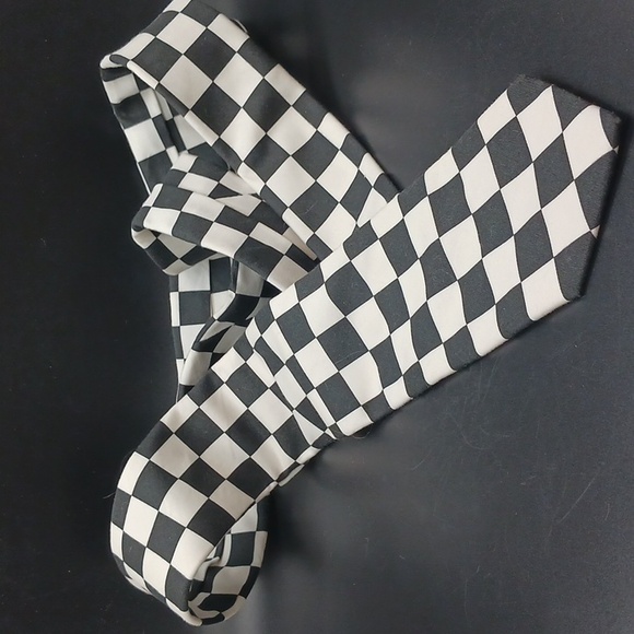 GIVENCHY PARIS  100% Cotton Tie  Skinny  Checkered Black & White  57 Inches Long - Picture 2 of 5